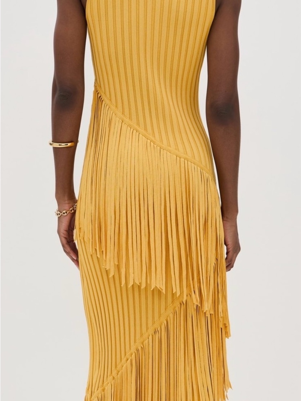 SIMON MILLER SPIRAL MUSTARD YELLOW KNIT FRINGE DRESS- SIZE XS-UNWORN! - Picture 4 of 8
